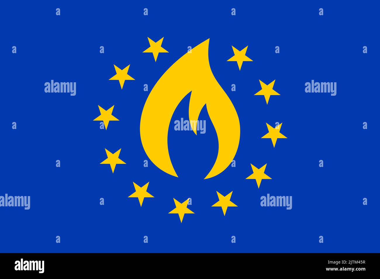 Natural gas in EU and Europe - Flag of European Union and flame as symbol of energy commodity and fuel. Vector illustration. Stock Photo