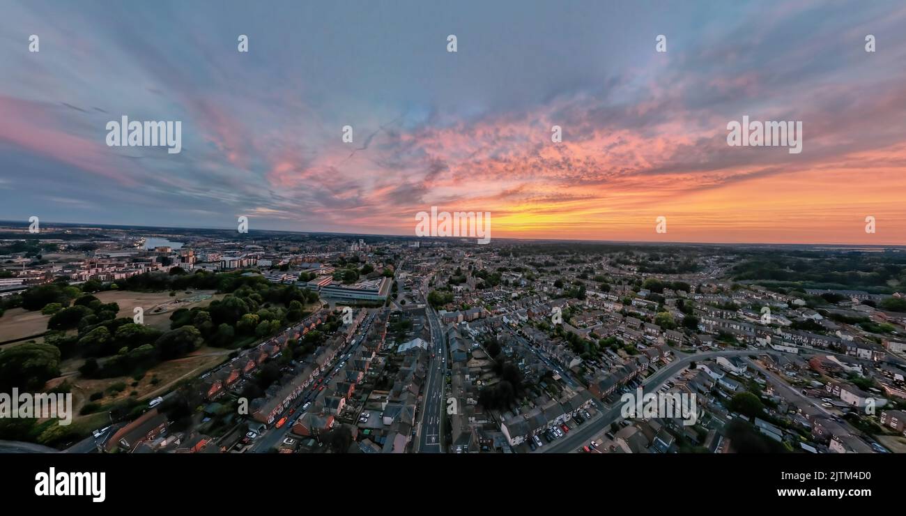 An aerial photo of Ipswich, Suffolk, UK at sunset Stock Photo Alamy