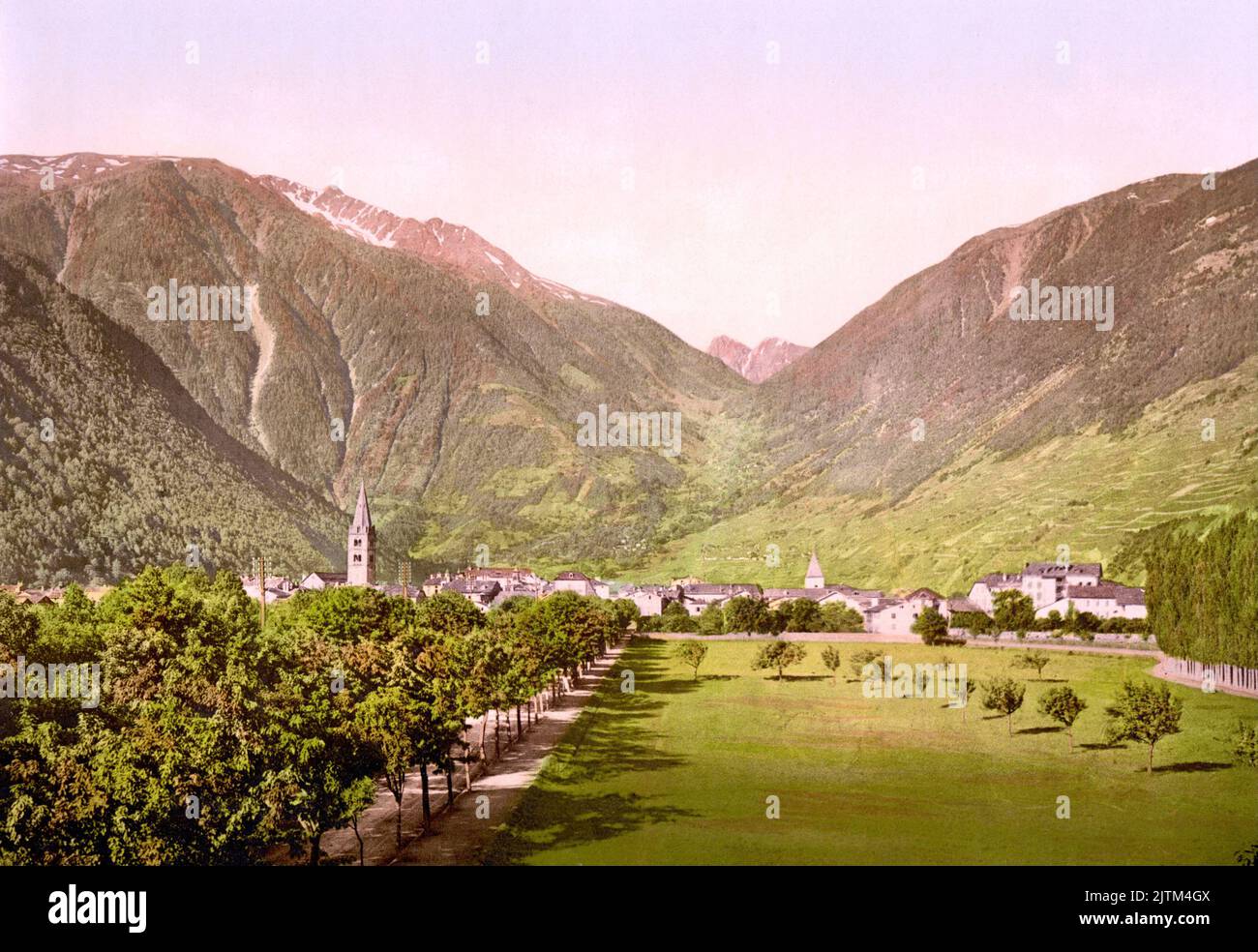 Martigny and Col de la Forclaz, Valais, Switzerland 1890. Stock Photo