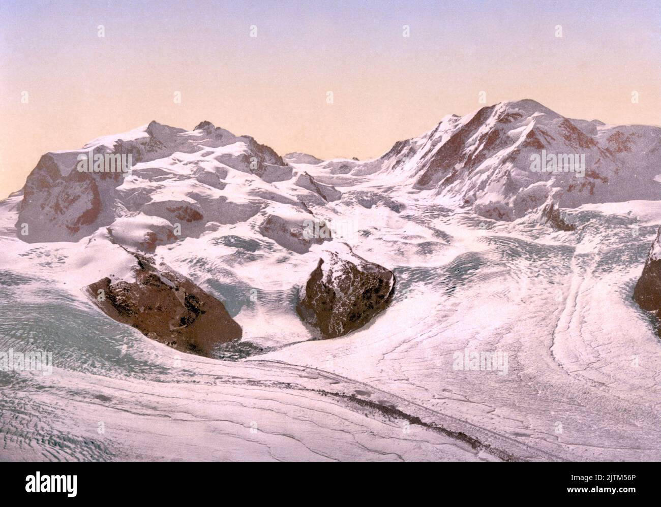 Monte Rosa, Lyskamm, with Gorner Glacier, Pennine Alps, Valais, Switzerland 1890. Stock Photo