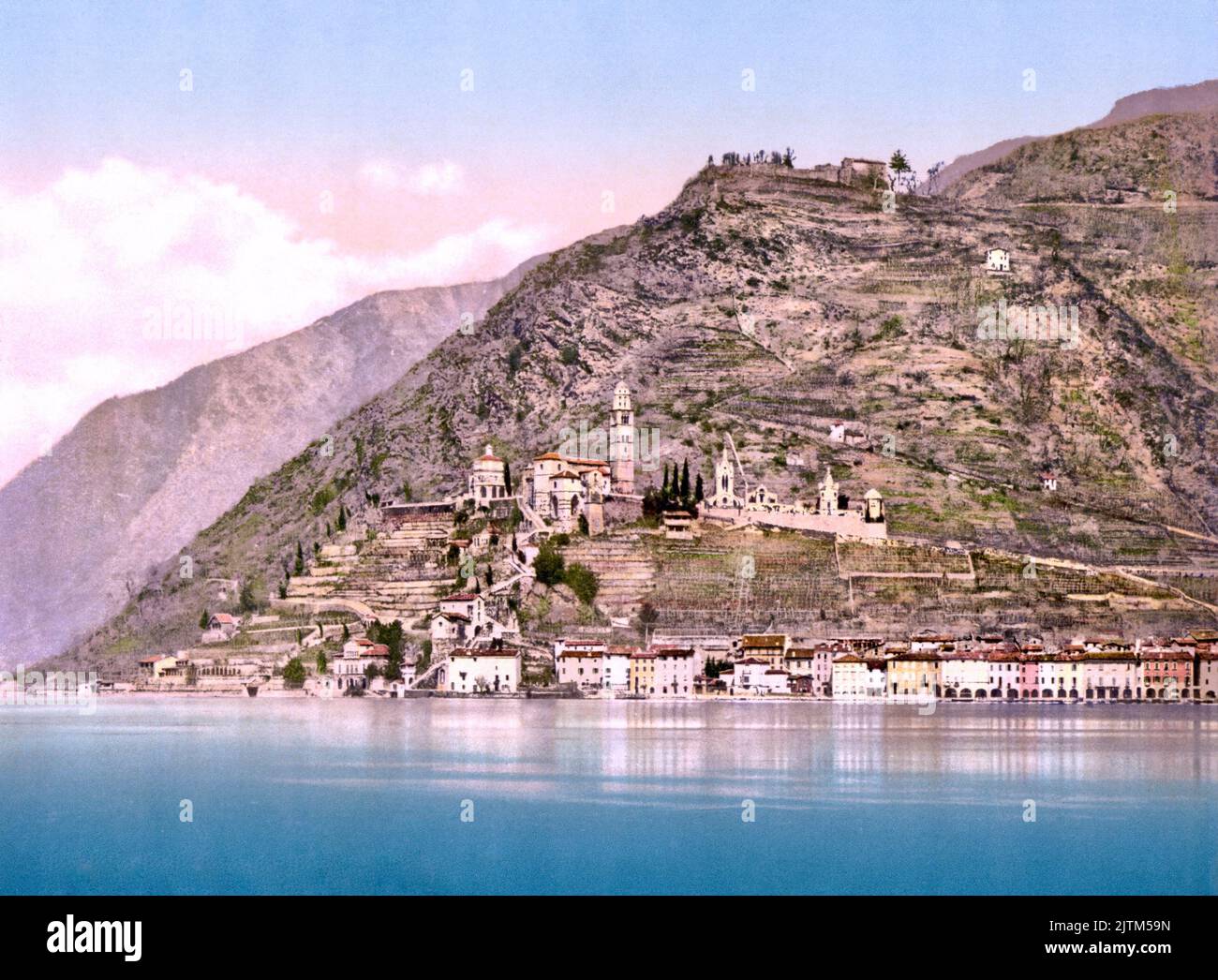 Morcote and Lake Lugano, Lugano, Ticino, Switzerland 1890. Stock Photo