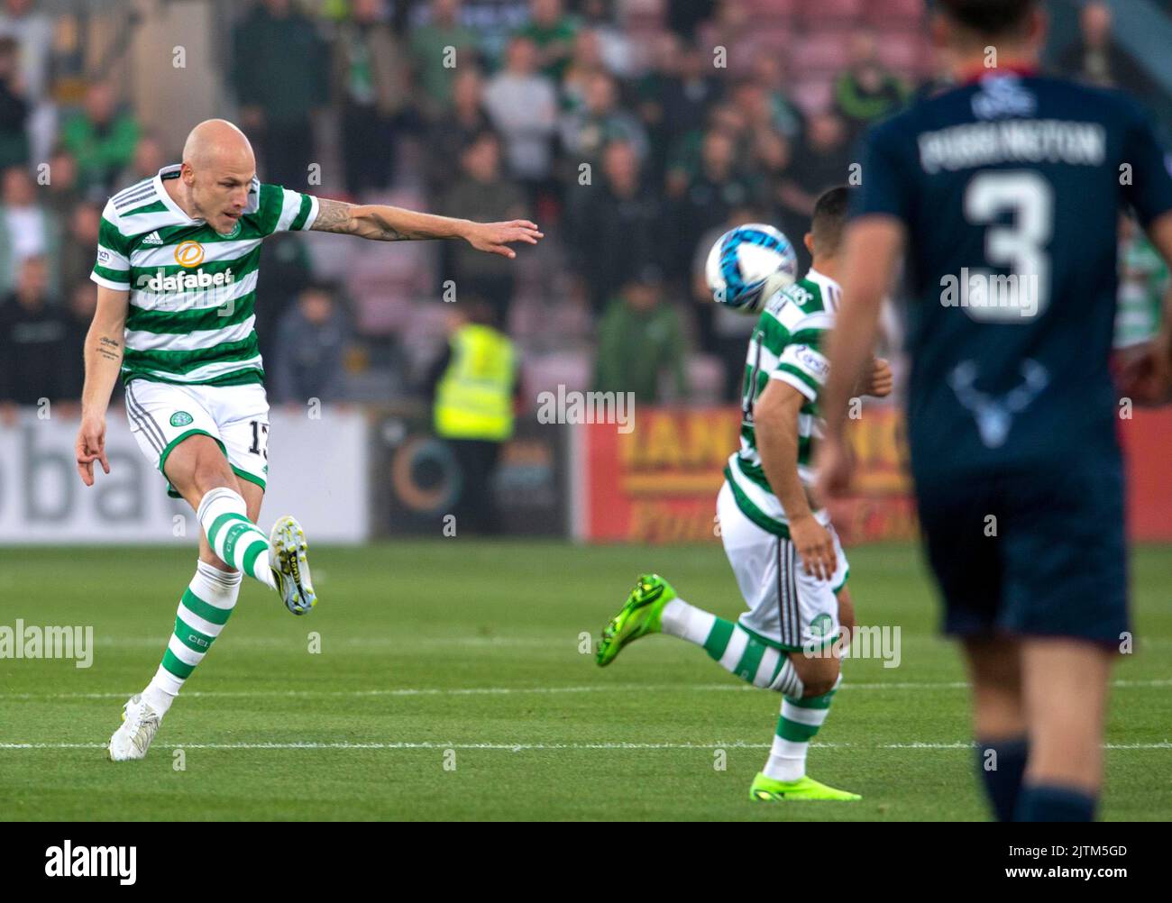Celtic's Aaron Mooy attempts a shot on goal during the Premier Sports
