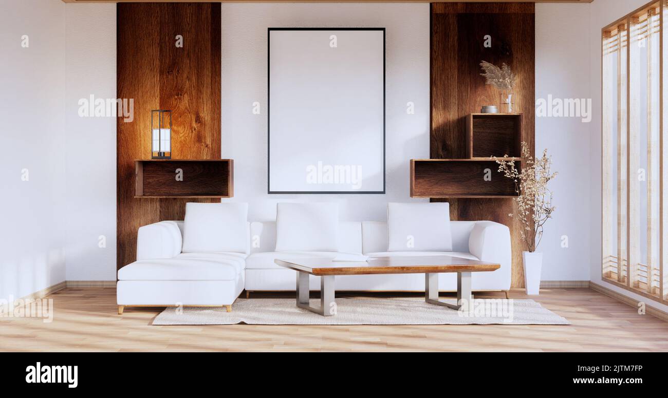 Zen room interior design with decoration japanese style.3D rendering