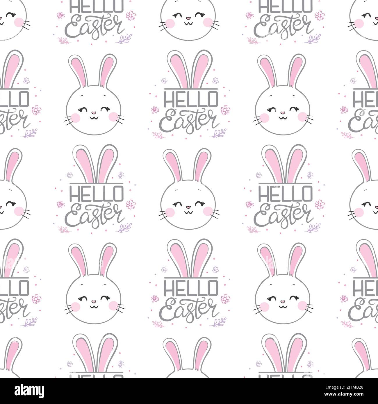Seamless pattern with daisy garden and rabbits on pink background ...