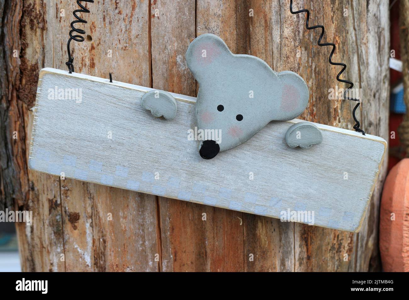 Wooden blank children sign with a mouse head Stock Photo