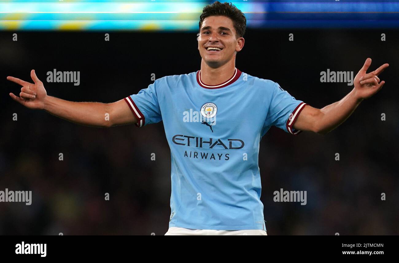 Manchester City Alvarez Manchester City's Julian Alvarez celebrates scoring their side's sixth
