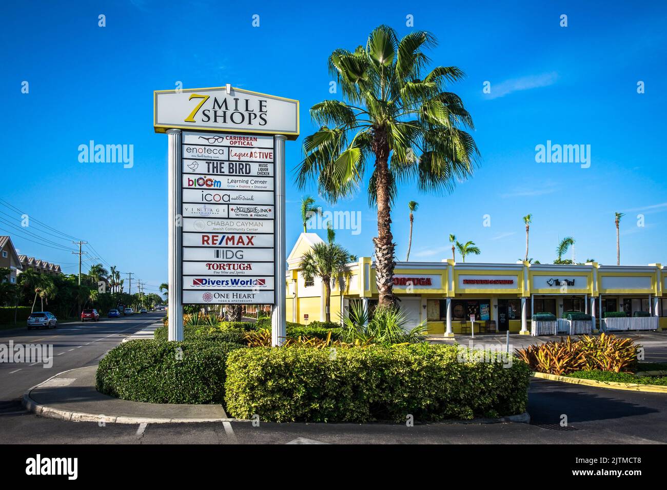 Grand Cayman, Cayman Islands, Aug 2022, view of 7 Mile Shops a retail area in the George Town district Stock Photo