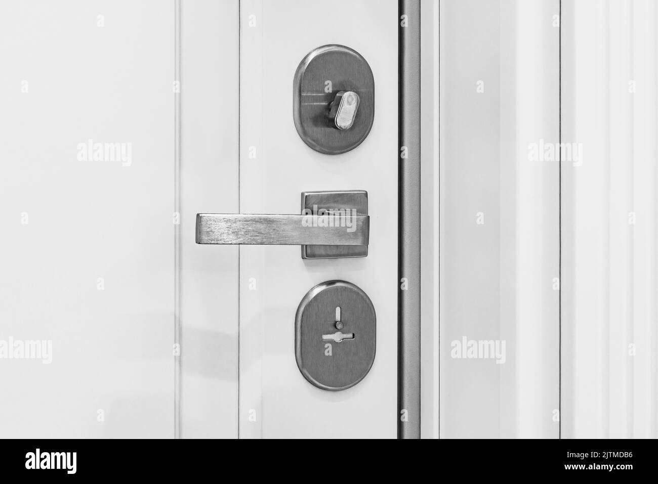 Open entrance wooden door Black and White Stock Photos & Images - Alamy