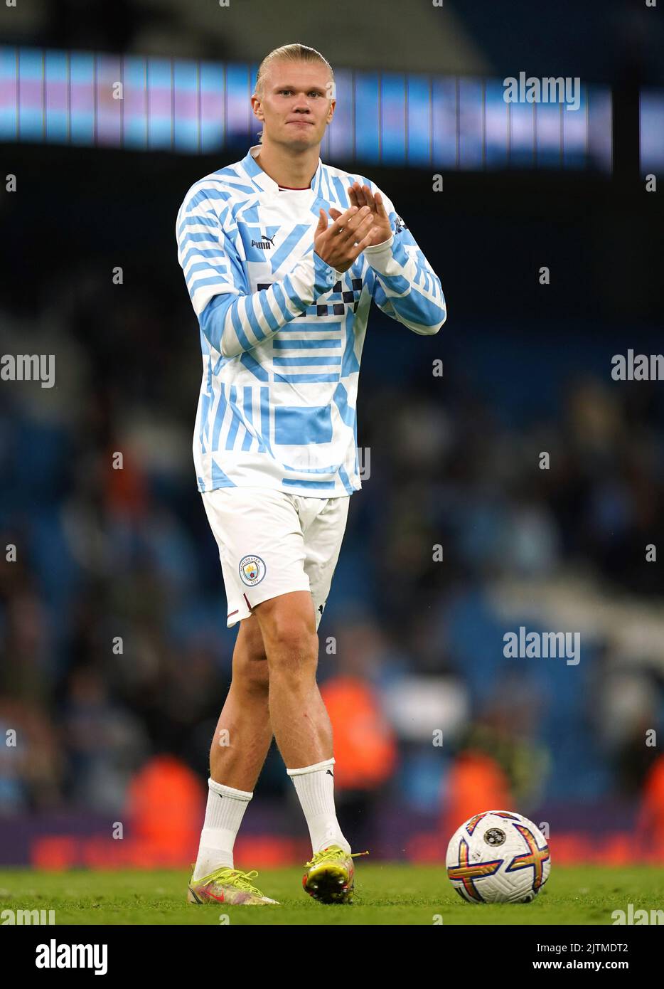 Manchester City's Erling Haaland applauds the fans following the ...