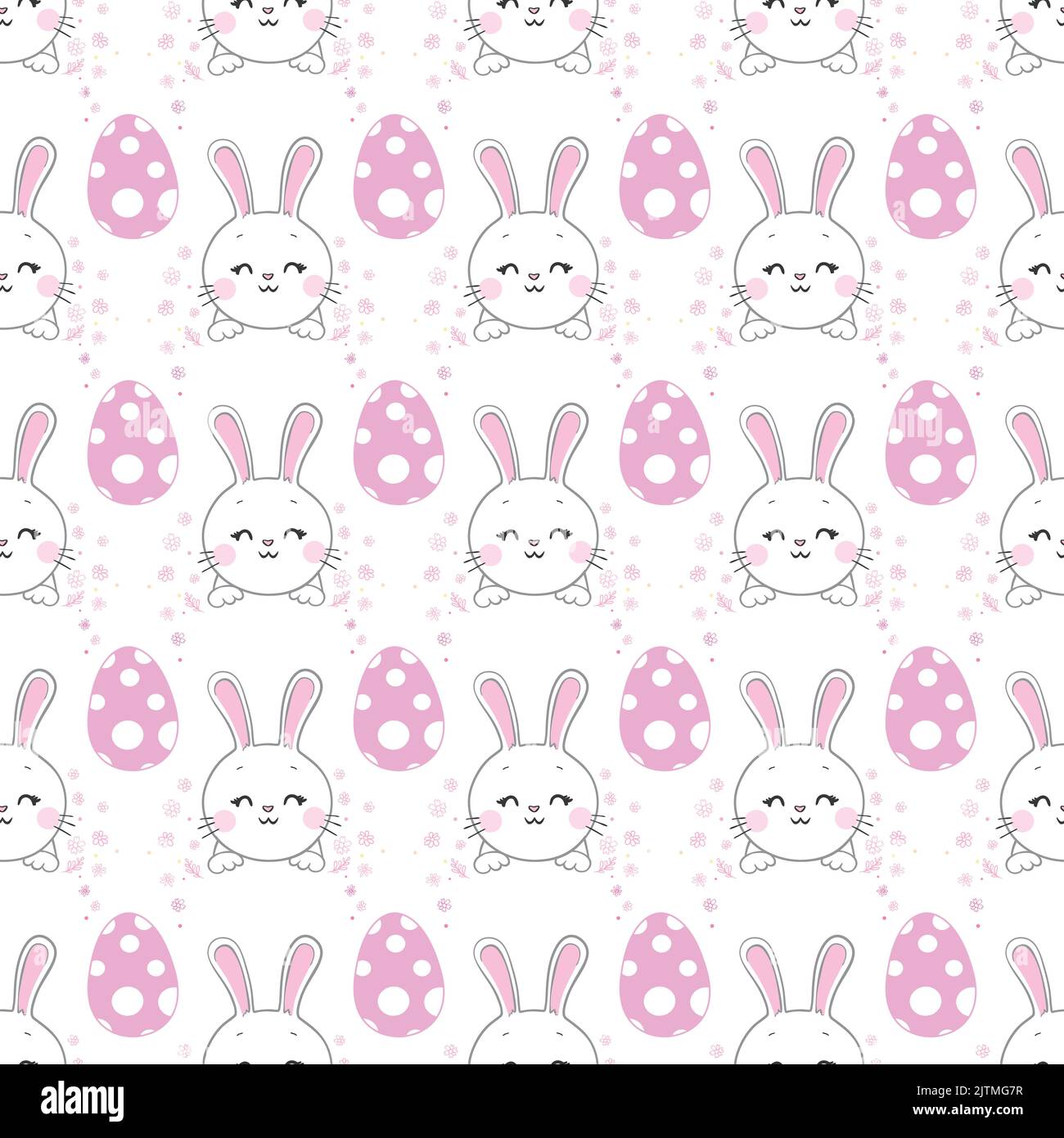 Seamless pattern with daisy garden and rabbits on pink background ...