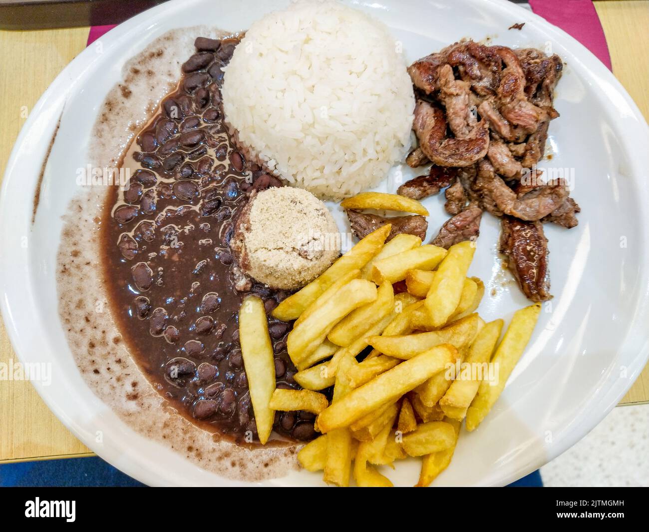 rice, beans, farofa, chips and meat bait, typical Brazilian meal Stock ...
