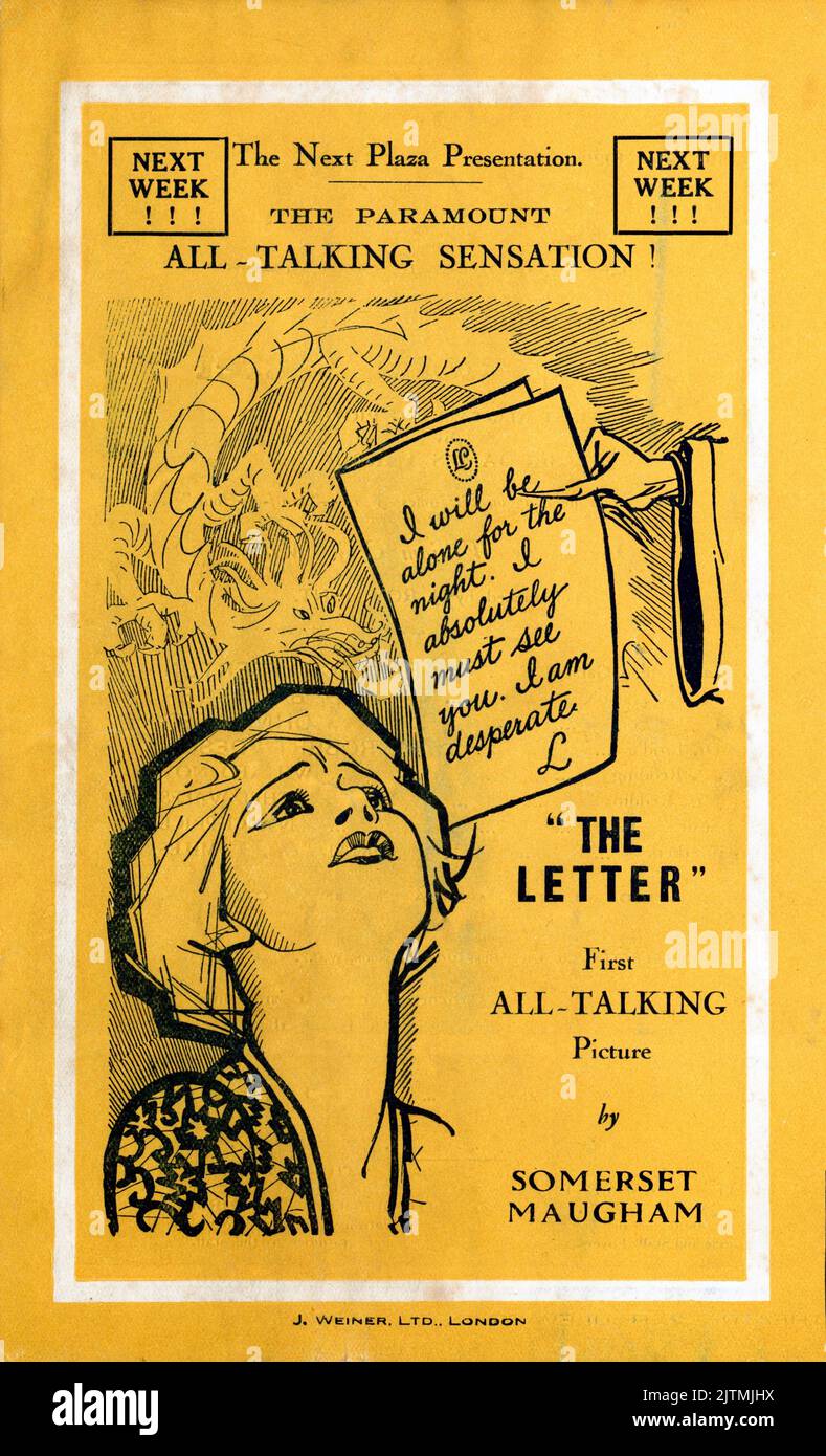 JEANNE EAGELS in THE LETTER 1929 director JEAN de LIMUR from the stage play by W. Somerset Maugham Paramount Pictures Stock Photo