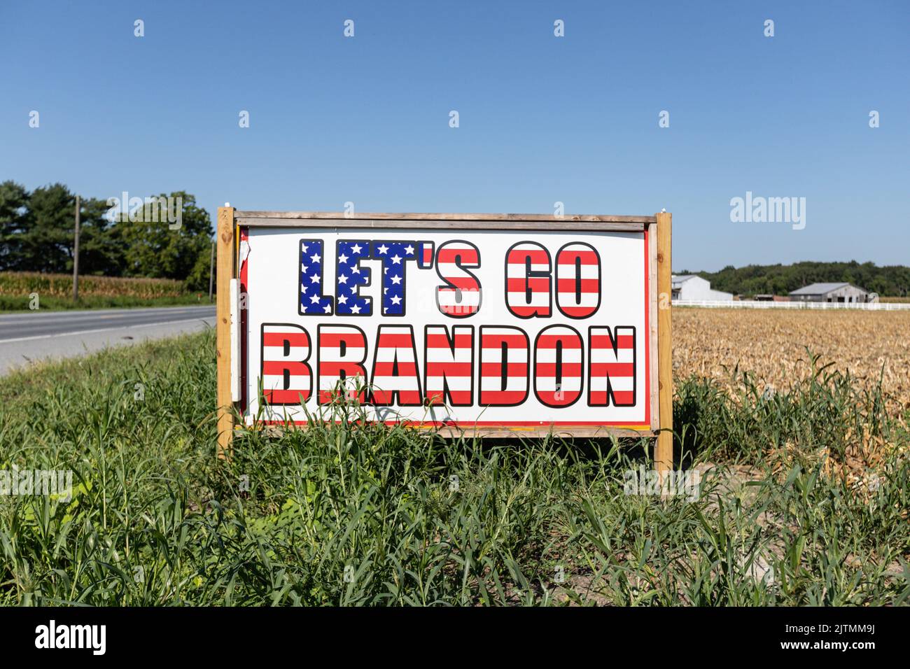 A Let's Go Brandon sign in a field in Delaware the home state of U.S. President Joe Biden Stock Photo