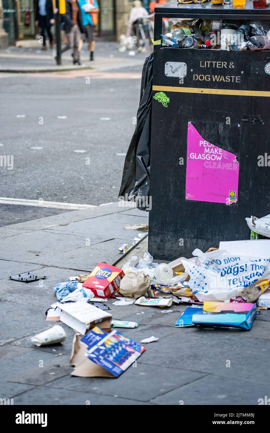GLASGOW , SCOTLAND 31ST AUGUST 2022, RUBBISH PILES HIGH ACROSS GLASGOW