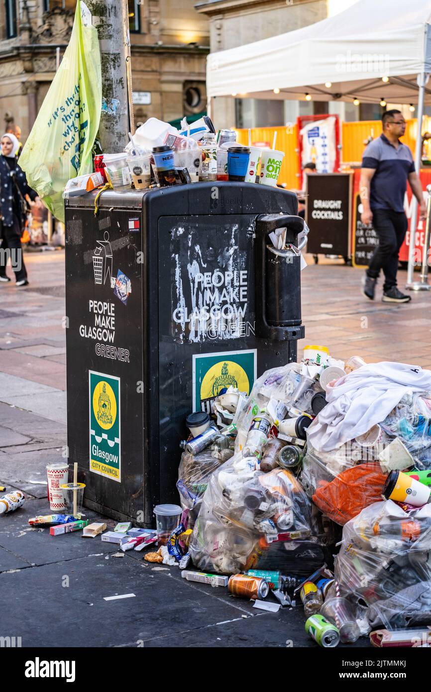 GLASGOW , SCOTLAND 31ST AUGUST 2022, RUBBISH PILES HIGH ACROSS GLASGOW