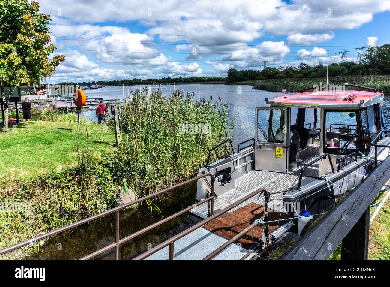 A wheelchair accessible fishing boat, on Lough Lee, on the River Shannon in the midlands of Ireland. Stock Photo