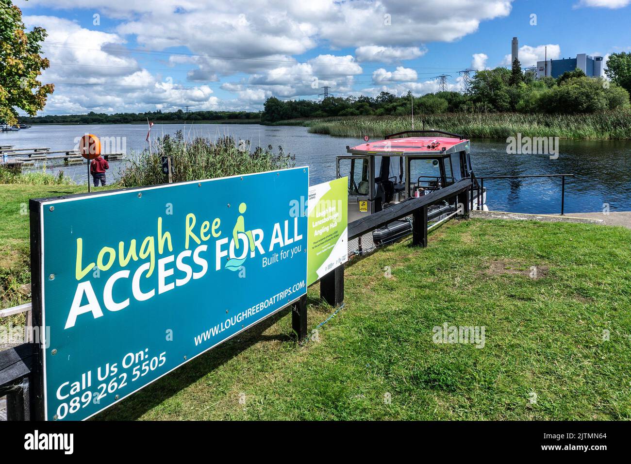 A sign for a service provided by Lough Ree Angling Club, in the Irish Midlands,  providing wheelchair access for disabled people. Stock Photo