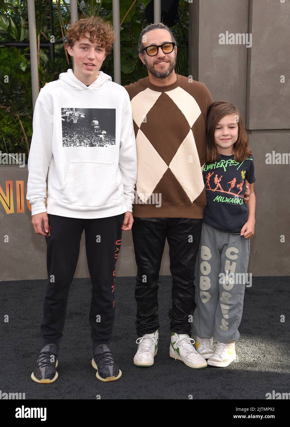 Pete Wentz, Bronx Wentz and Saint Lazslo Wentz arriving to 'Jurassic