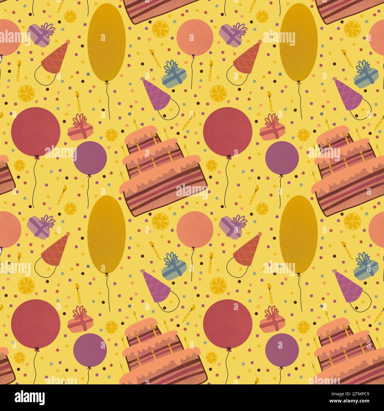Birthday cake and balloons seamless festive pattern for kids and ...