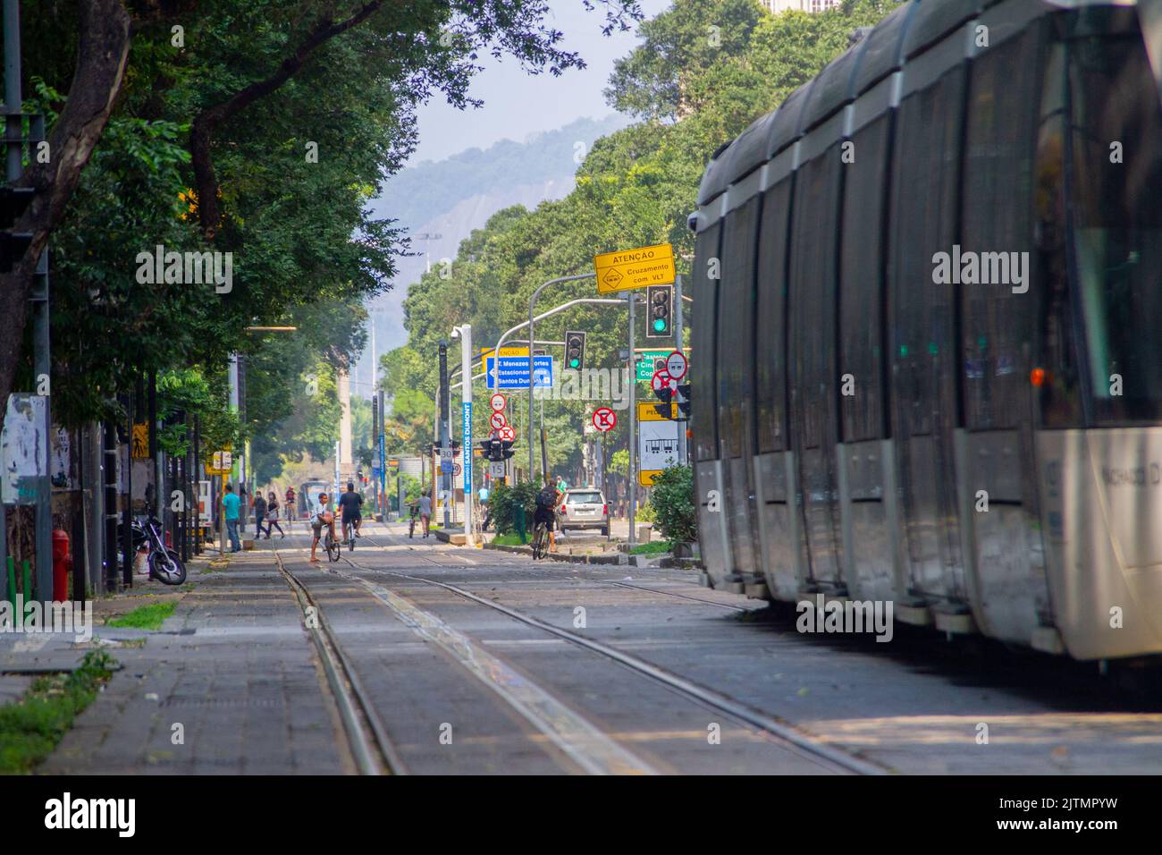 vlt train in downtown Rio de Janeiro, Brazil - September 7, 2020: the vlt train is one of the most used means of public transportation in downtown rio Stock Photo