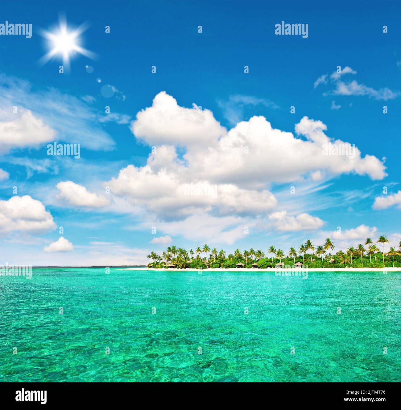 Landscape of tropical island beach Maldives Stock Photo