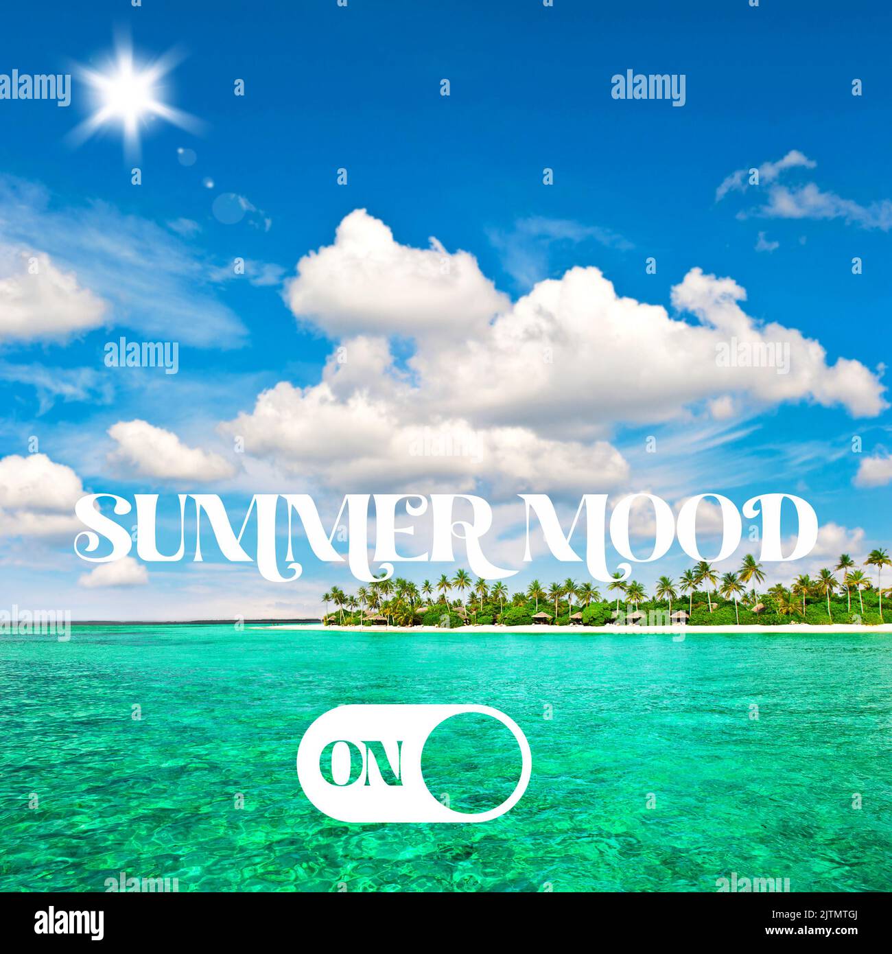 Summer mood template. Turquoise sea water and perfect blue sky. Travel background Stock Photo