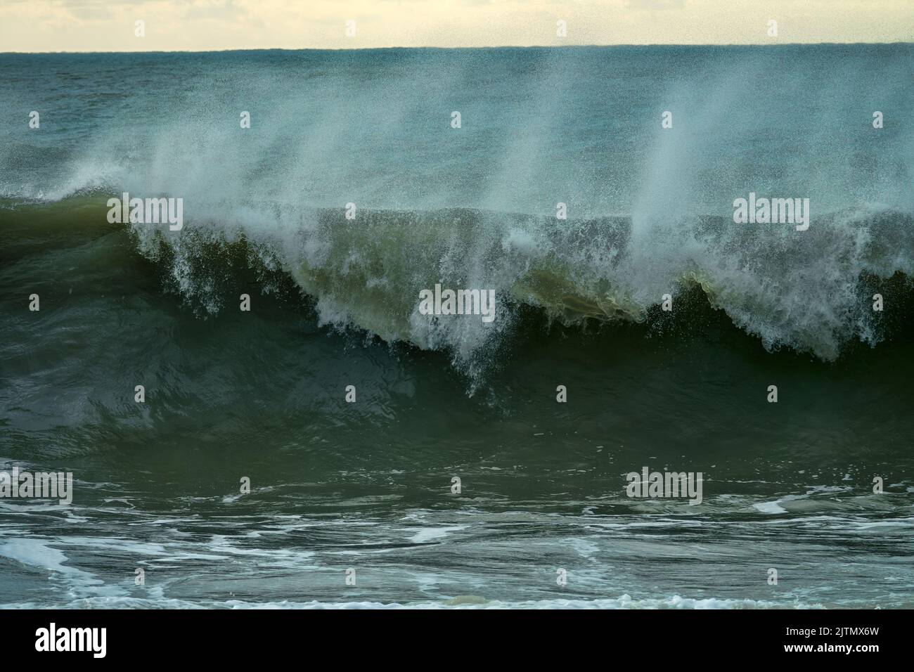 A seven-point storm happens every ten years. Cataclysms and weather phenomena at sea, storms and hurricane in autumn Stock Photo