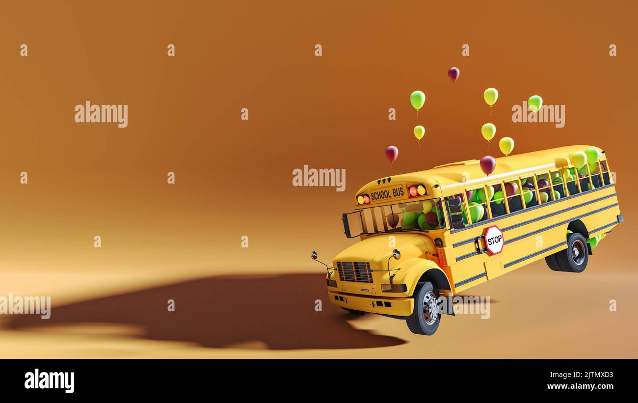 A playful school bus full of balloons ready for the start of the school ...