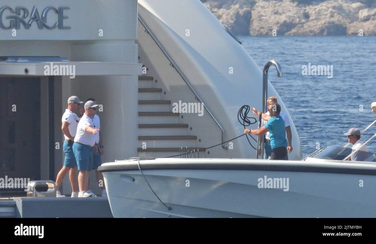 The luxury yacht Grace, 81 meters long, is seen anchored near Vela Luka, Croatia on August, 26, 2022. The value of the yacht is estimated at 129,000,000 Euros. The yacht offers accommodation for 12 guests and 23 crew members. The first owner of the yacht was Russian billionaire Alexander Mamut, but in 2018 it was sold to John Reek, a Briton who was on the list of the 500 richest people in the world.  Photo: Sanjin Strukic/PIXSELL Stock Photo