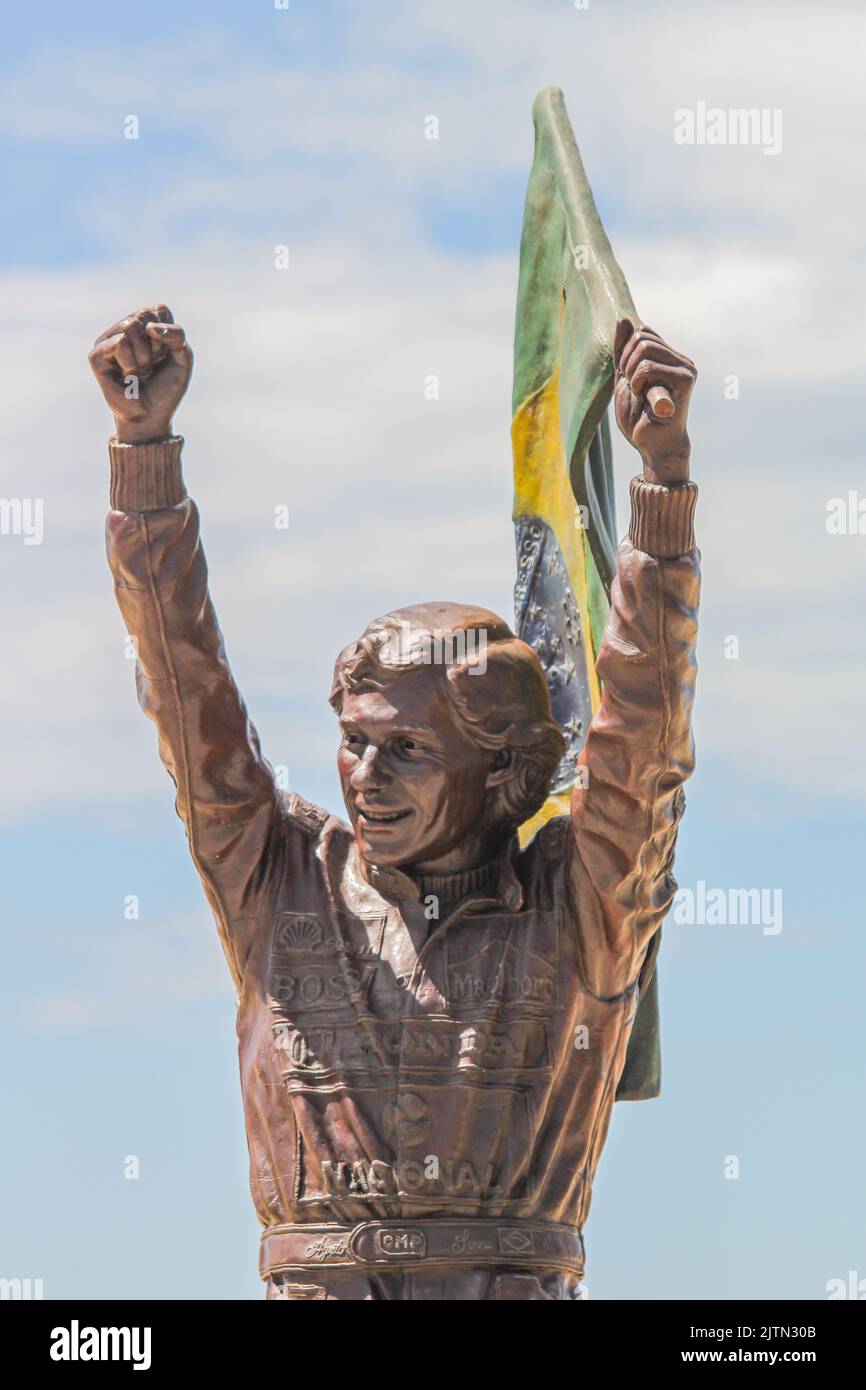 Ayrton Senna statue in Rio de Janeiro, Brazil - February 9, 2020: Ayrton Senna pilot statue located in the Copacabana neighborhood in Rio de Janeiro. Stock Photo