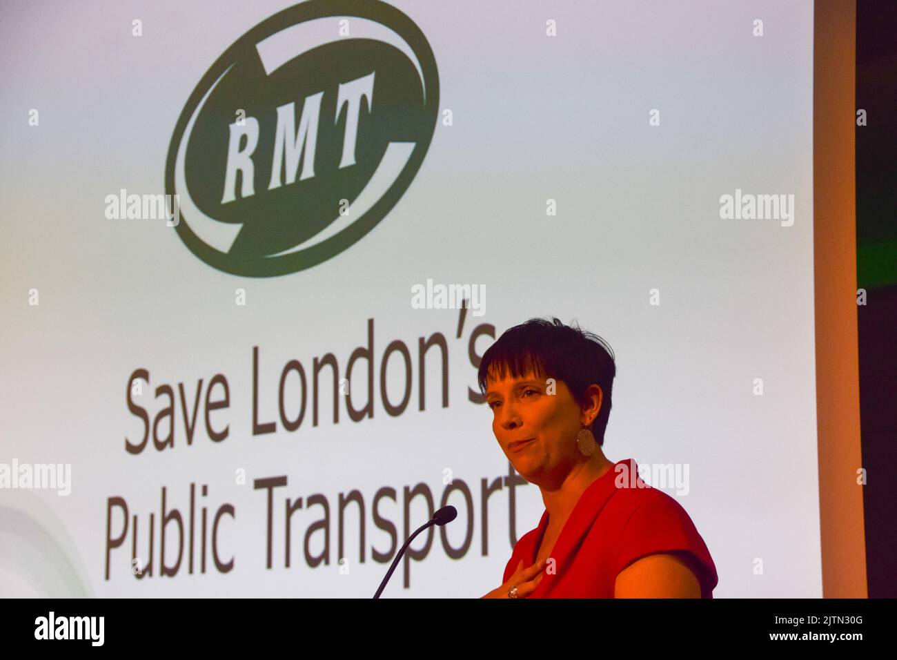London, UK. 31st August 2022. ELLY BAKER, Labour Party Member of the London Assembly for Londonwide, speaking at RMT union's Rally To Save London's Public Transport held at TUC Congress House.  Credit: Vuk Valcic/Alamy Live News Stock Photo