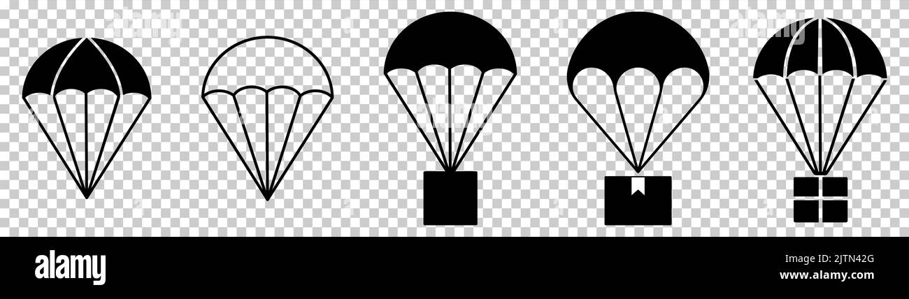 Set of parachute icons. Delivery service symbols. Vector illustration isolated on transparent background Stock Vector