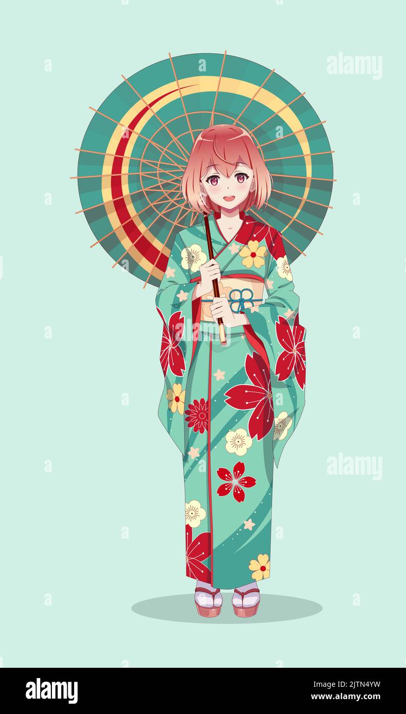 Anime Woman Kimono  Japanese Clothing