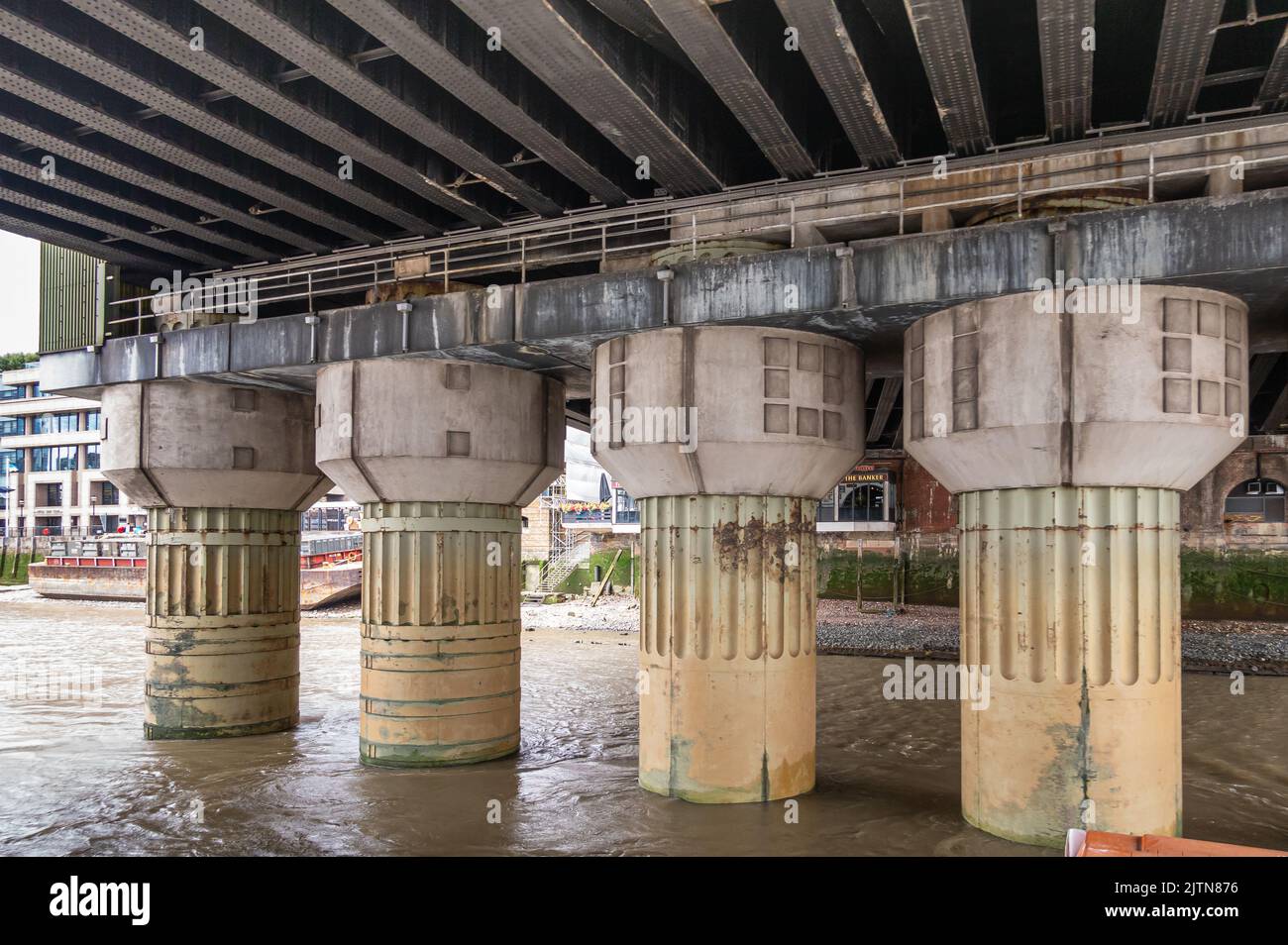 London, England, UK July 6, 2022 From Thames River. Thck concrete