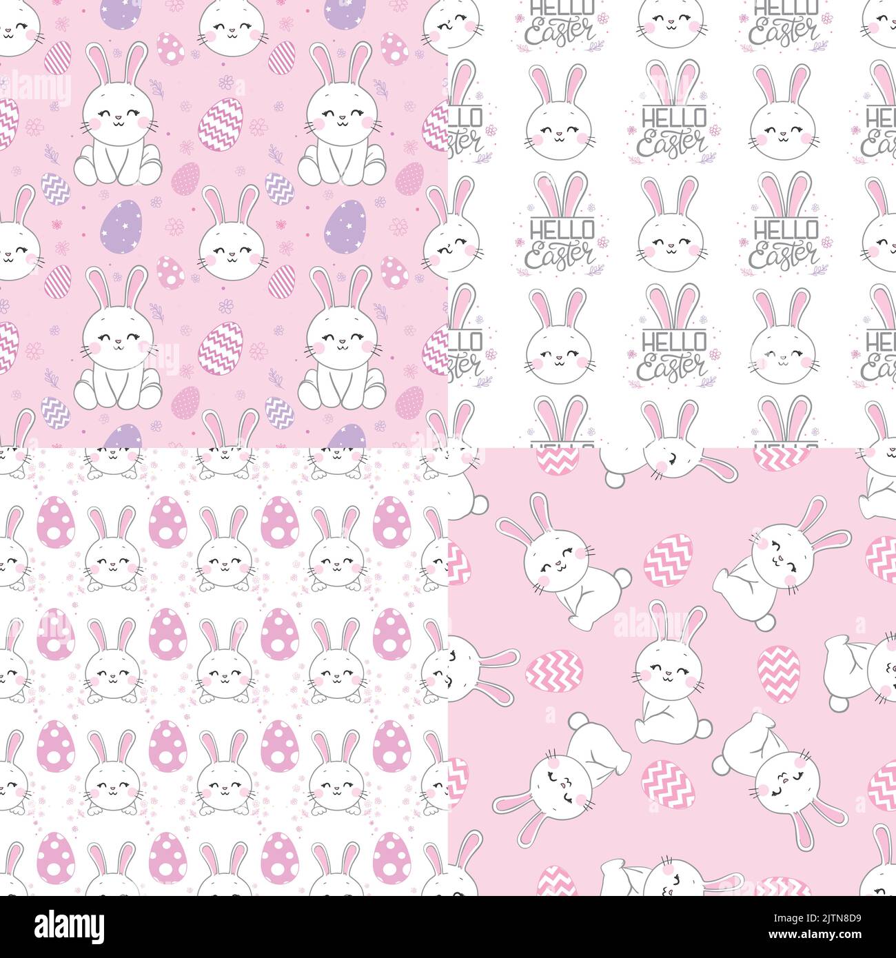 Seamless pattern with daisy garden and rabbits on pink background ...