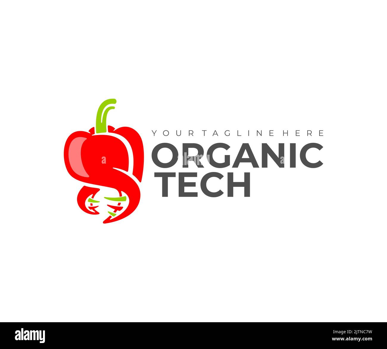 Genetic engineering, bell pepper and DNA, logo design. Organic technology, vegetable, food and meal, vector design and illustration Stock Vector