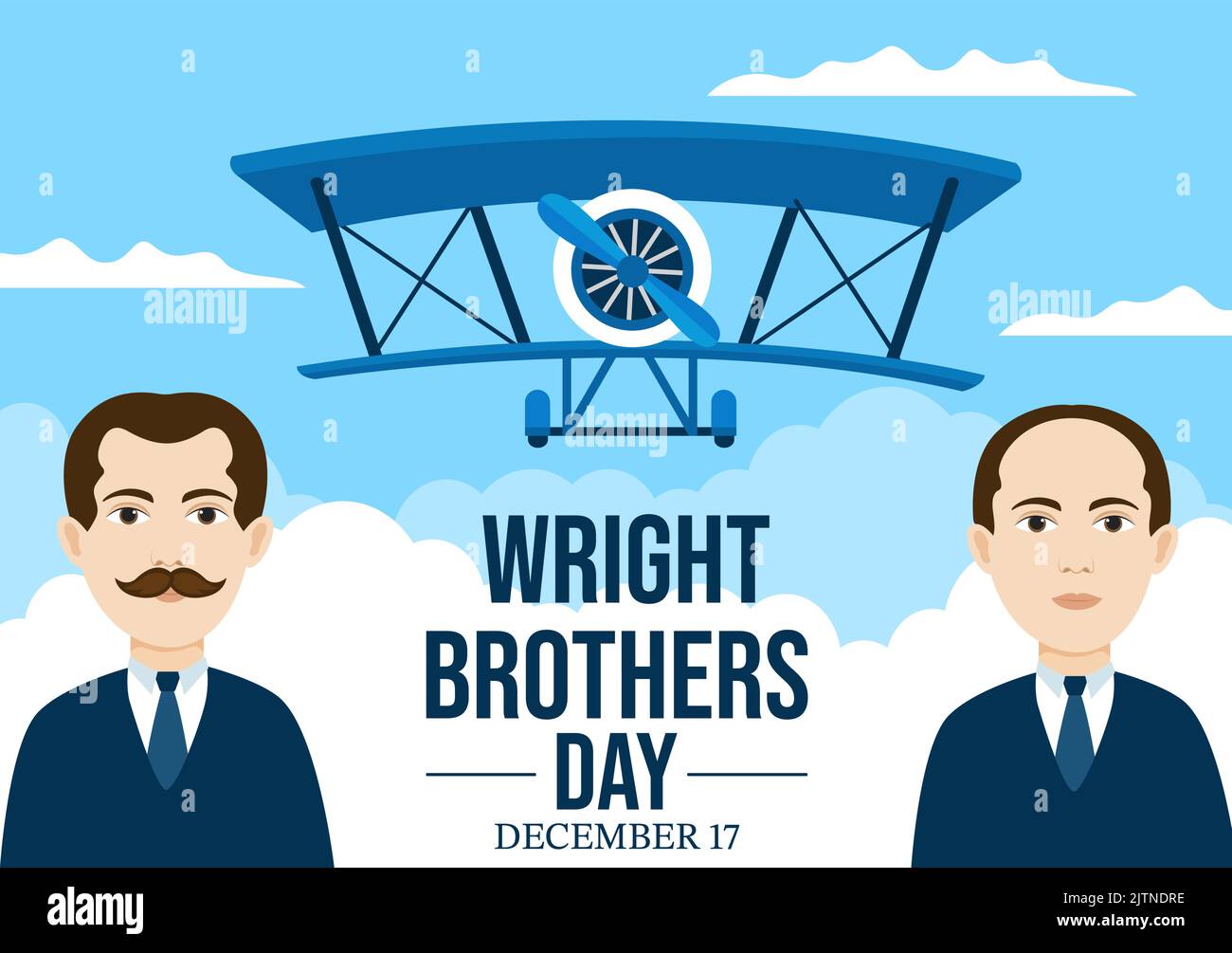 Wright Brothers Day on December 17th Template Hand Drawn Cartoon Illustration of the First Successful Flight in a Mechanically Propelled Airplane Stock Vector