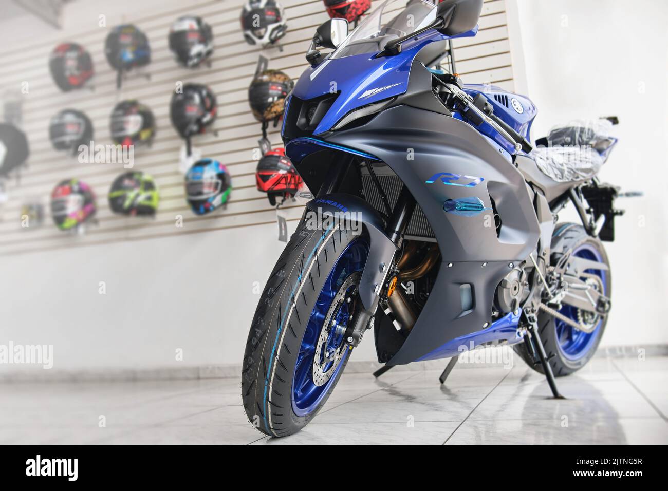 Motorcycles in the showroom Yamaha shop. Yamaha R7 motorcycle, selective focus Stock Photo Alamy