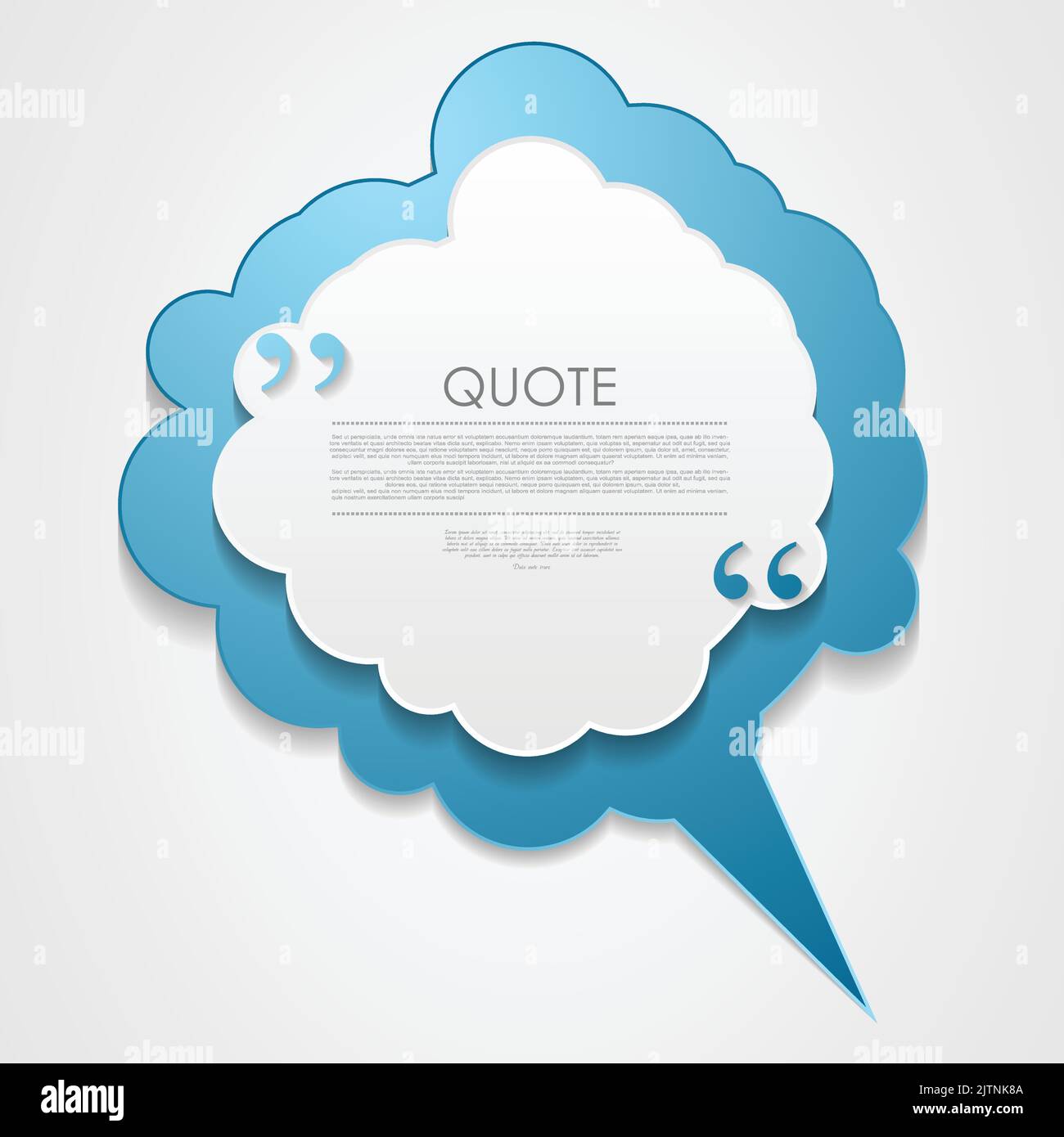 Blue and grey cloud speech bubble with commas, quote abstract background. Vector blank dialog cloud graphic design Stock Vector