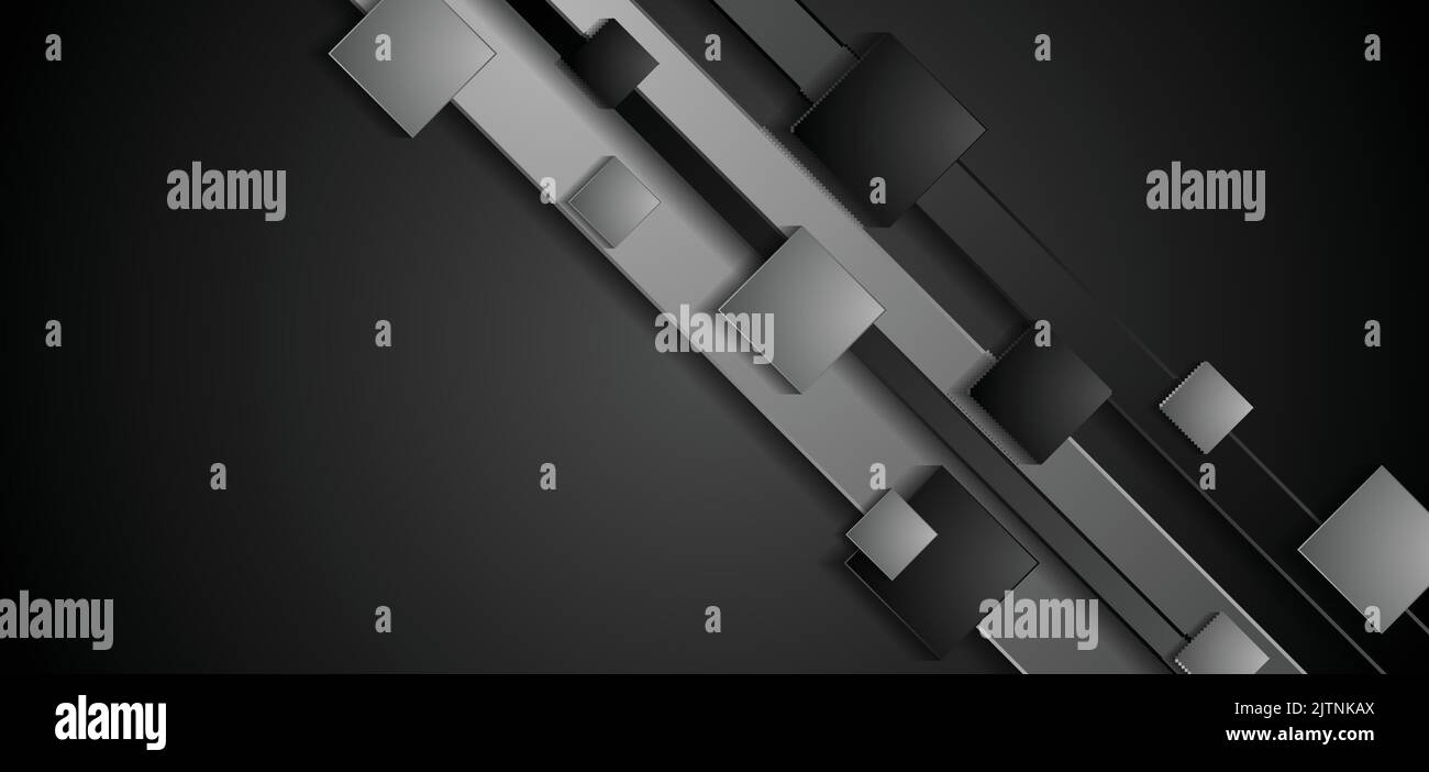 Black and grey abstract technology corporate background with squares ...