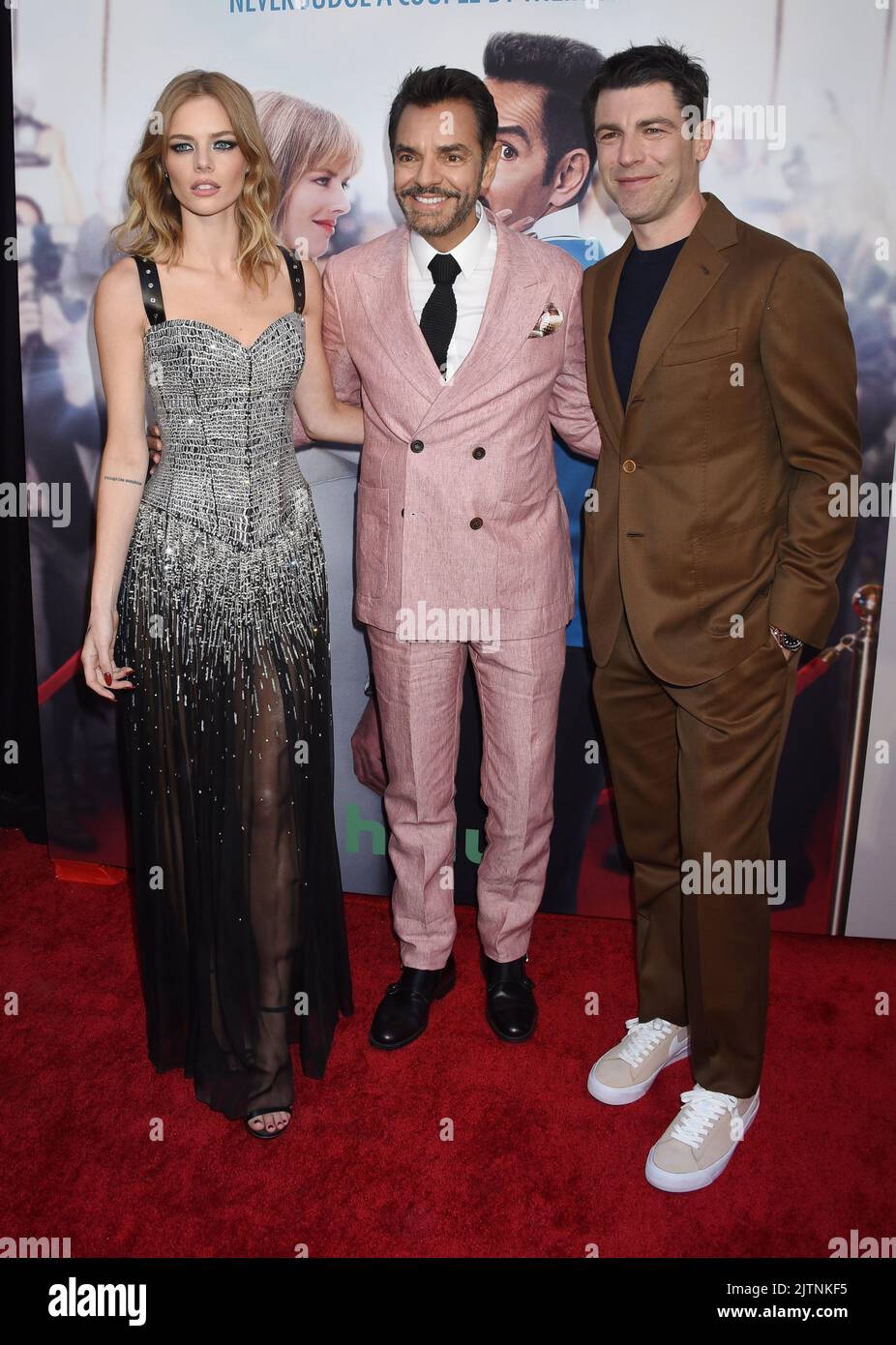 Samara Weaving, Eugenio Derbez and Max Greenfield arriving at Hulu's