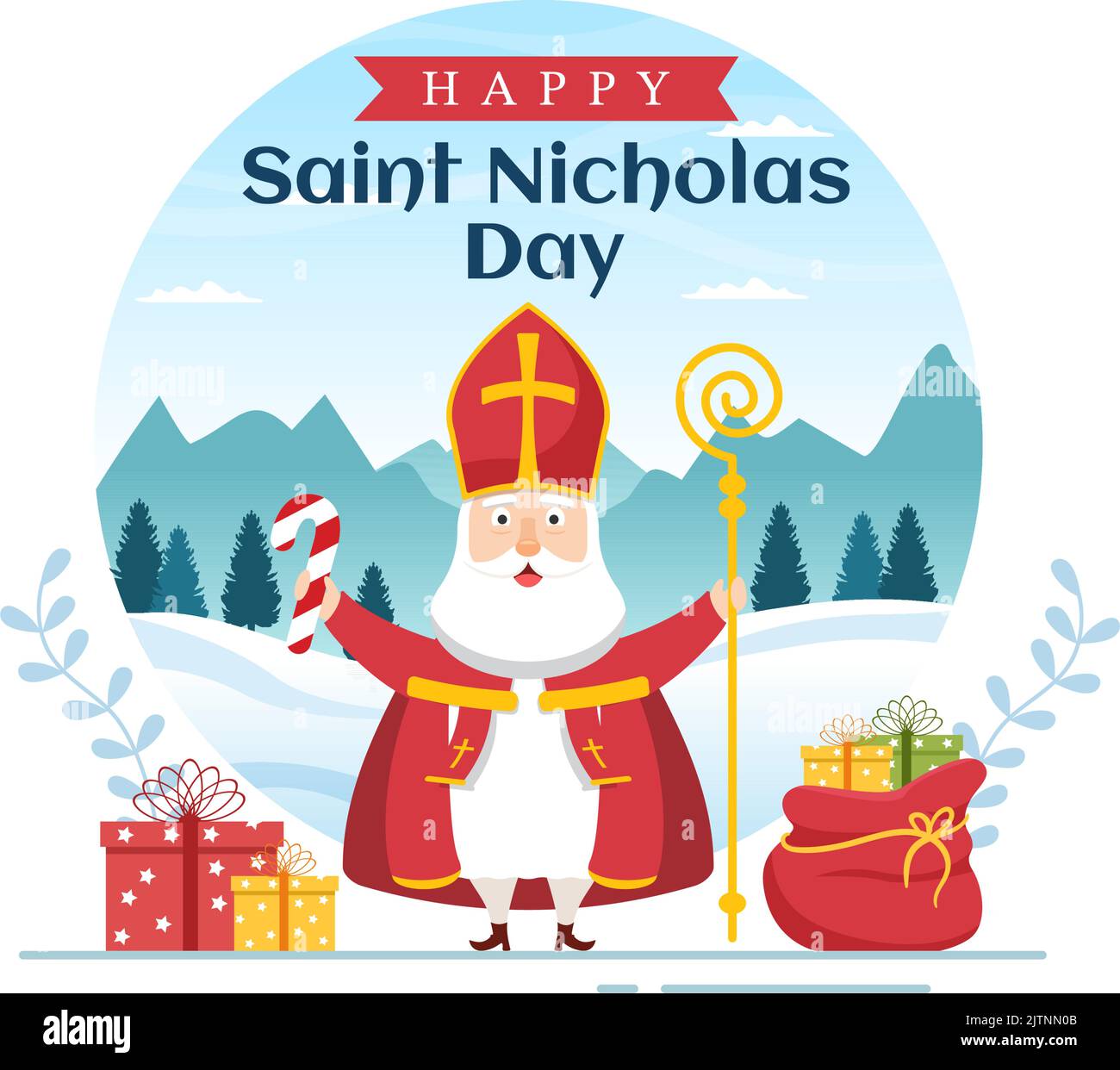 Saint Nicholas Day or Sinterklaas Celebration Template Hand Drawn Cartoon Flat Illustration with