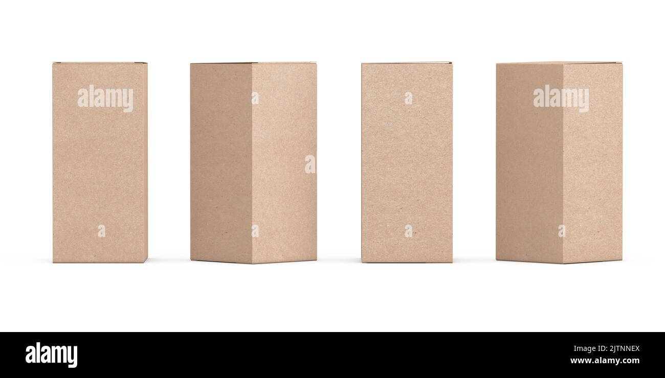 Brown Cardboard Paper Package Box Mockup in Different View on a white
