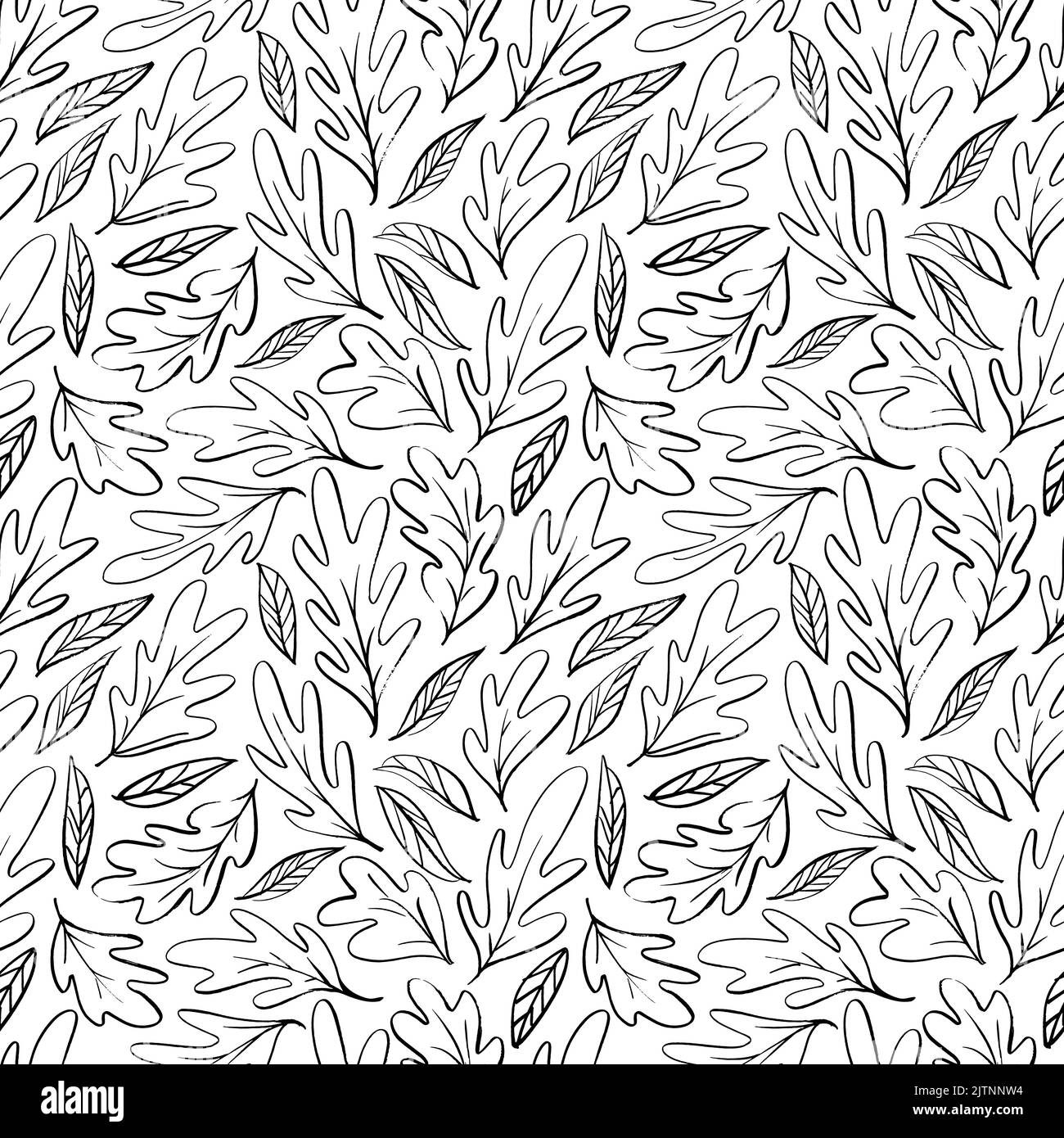 Hand drawn black oak leaves seamless pattern Stock Vector Image & Art