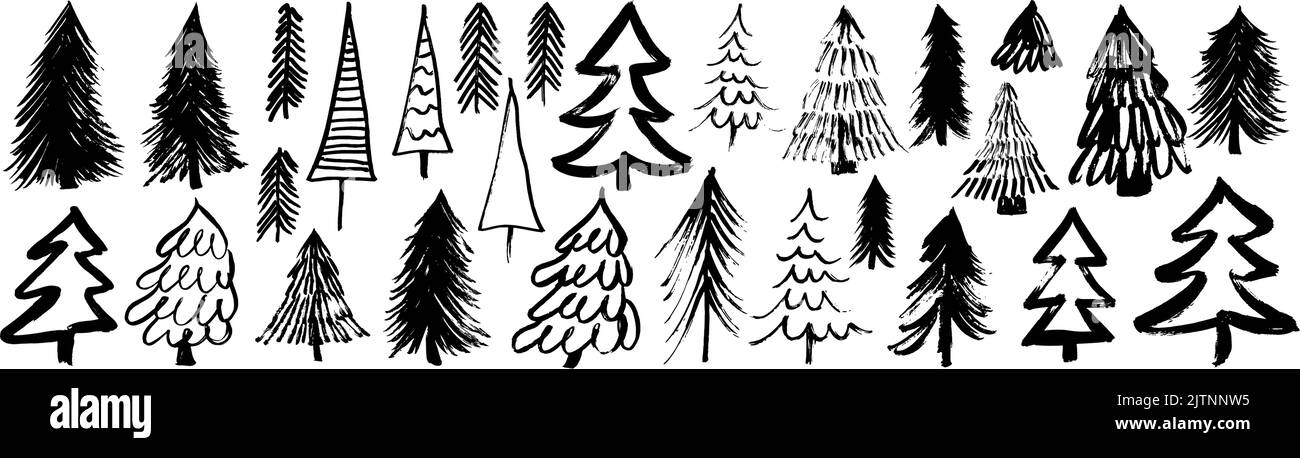 Hand drawn Christmas trees vector illustration set Stock Vector Image ...