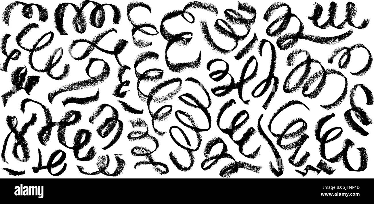 Hand drawn charcoal curved lines and brushstrokes Stock Vector