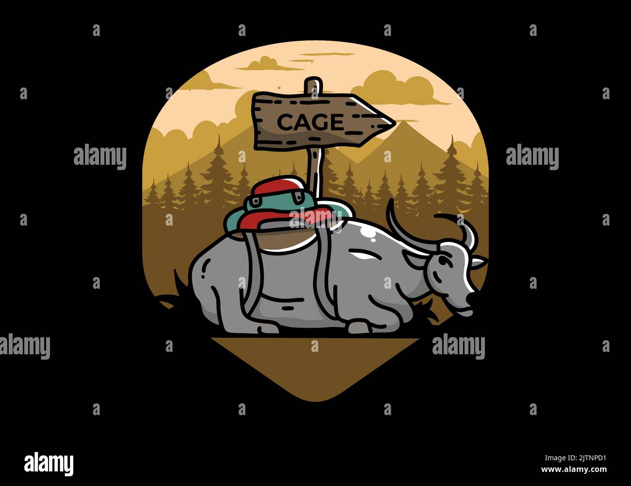 Sitting buffalo animal vector clip art illustration badge design Stock ...
