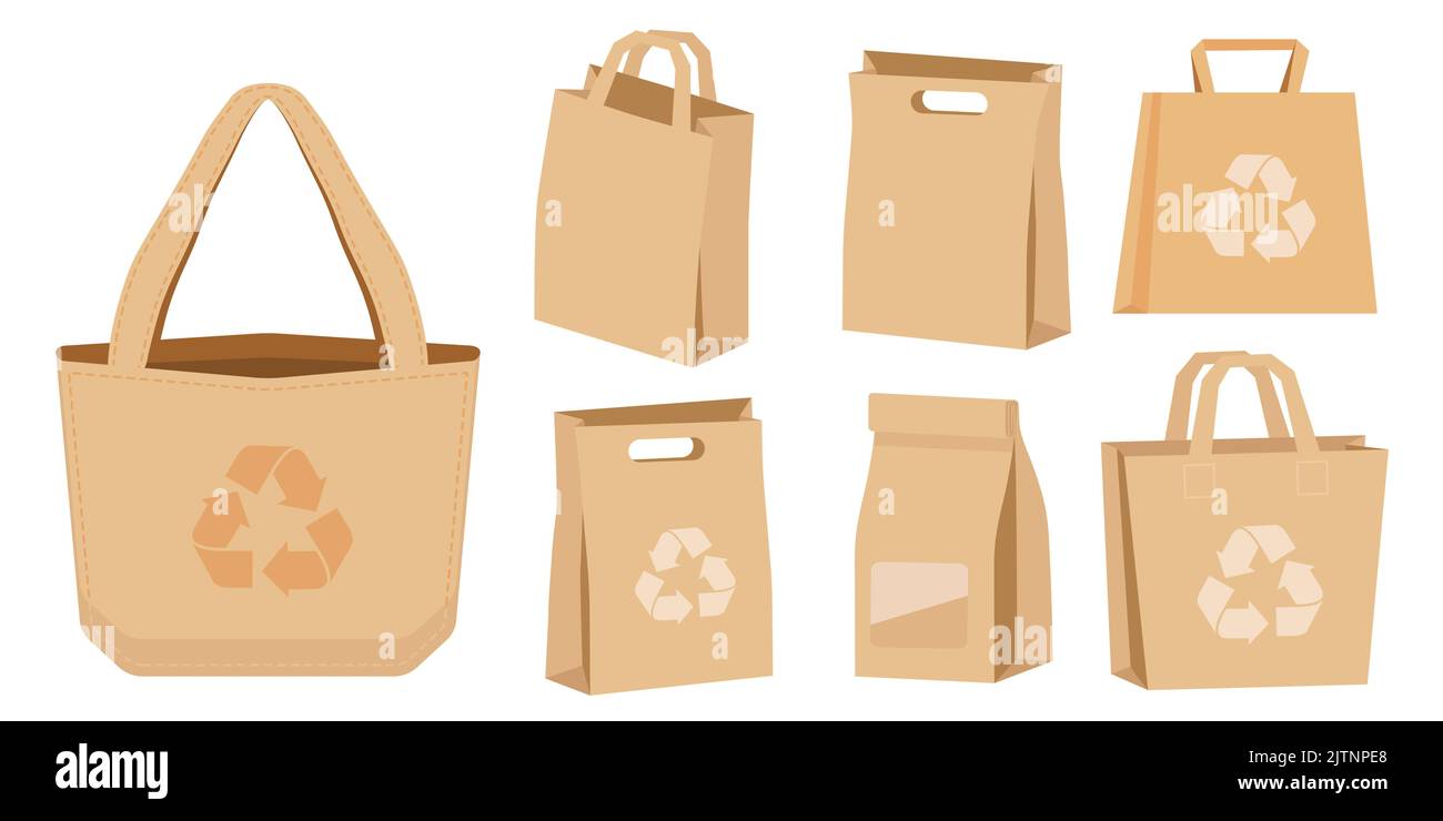 Collection set of cartoon recycled paper bag Stock Vector Image & Art ...