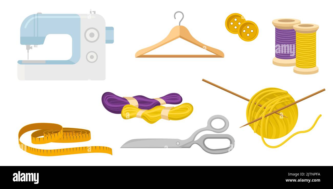 Collection set of sewing kit sewing machine scissors wool thread coat