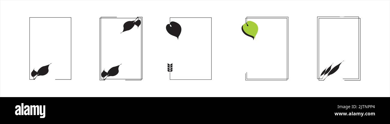 Rectangular frame design with minimalist leaf sketch elements Stock ...